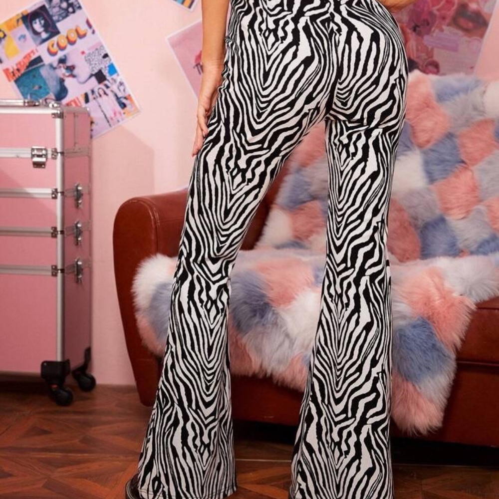 Shein Zebra Stripe Print High Waist Flare Leg Pants